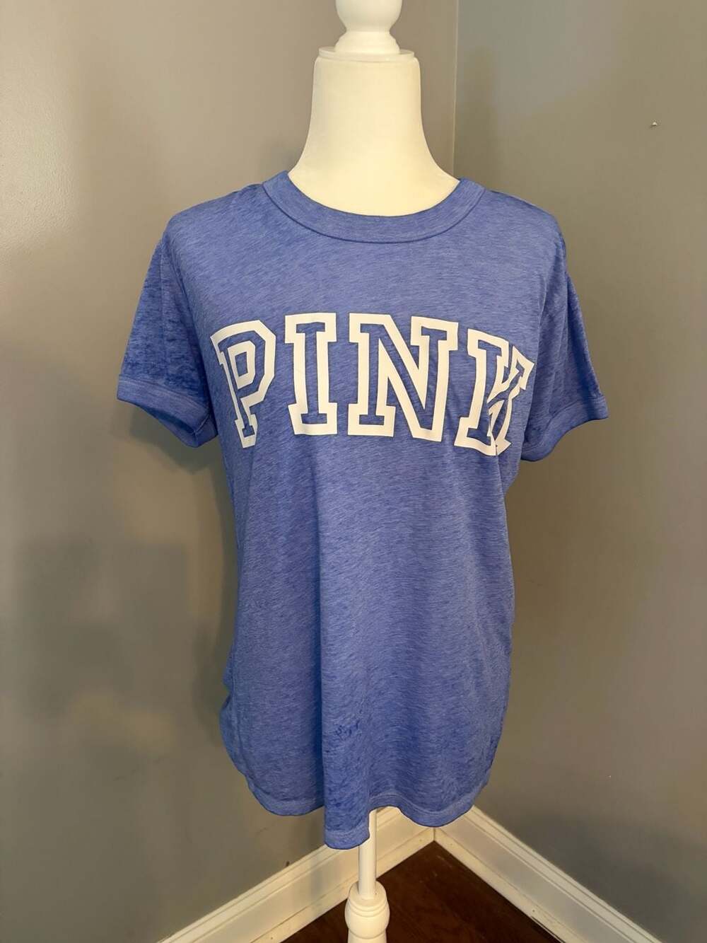PINK Victoria's Secret Blue Marled Short Sleeve Logo T-Shirt